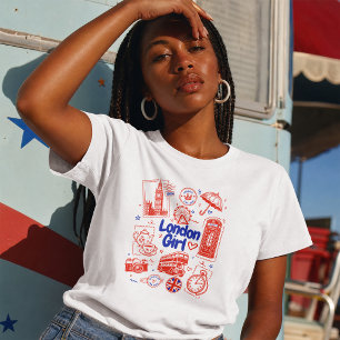 Süßes London Mädchen Reise Doodle – London England T-Shirt