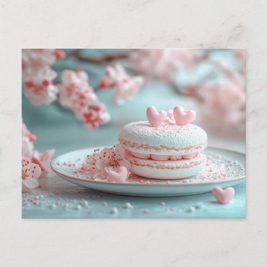 Süßes Macaron mit Herzen Valentinstag Postkarte (Vorderseite)