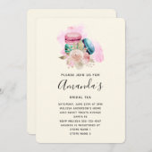 Süßes Macarons und Blume Wasserfarbenes Bridal Tee Einladung (Vorne/Hinten)
