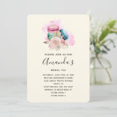 Süßes Macarons und Blume Wasserfarbenes Bridal Tee Einladung (Stehend Vorderseite)