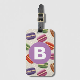Süßes Macaroon-Muster gepunktetes lila Monogramm Gepäckanhänger