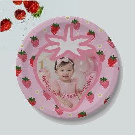 Süßes Mädchen 1. Geburtstag Erdbeeren-Party Pappteller