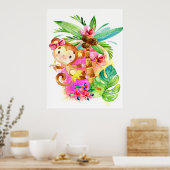 Süßes Mädchen-Affe klettert auf einen Baum Poster (Küche)