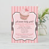 Süßes Mädchen-Babyparty-Kuchen-Rosa Einladung (Stehend Vorderseite)