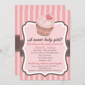 Süßes Mädchen-Babyparty-Kuchen-Rosa Einladung (Vorne/Hinten)