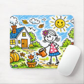 Süßes Mädchen bewässert Blumen-Mauspad Mousepad (Mit Mouse)