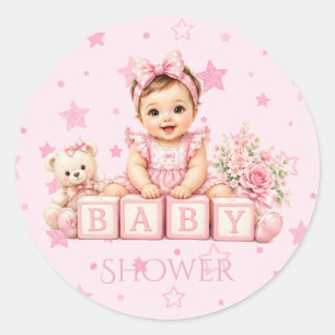 Süßes Mädchen Block Baby-Party Runder Aufkleber