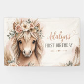 Süßes Mädchen Boho Pferd Erster Geburtstag Banner (Horizontal)
