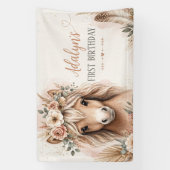 Süßes Mädchen Boho Pferd Erster Geburtstag Banner (Vertikal)