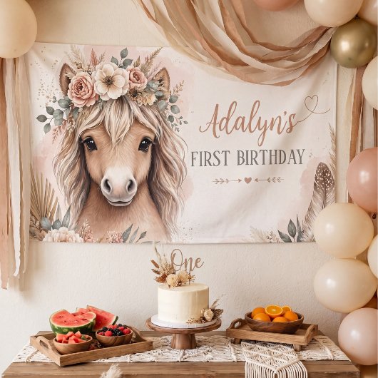 Süßes Mädchen Boho Pferd Erster Geburtstag Banner