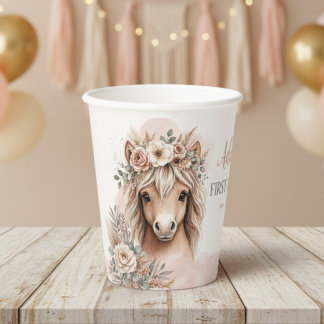 Süßes Mädchen Boho Pferd Erster Geburtstag Pappbecher