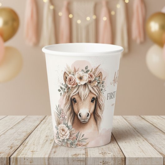 Süßes Mädchen Boho Pferd Erster Geburtstag Pappbecher