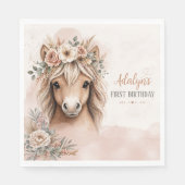 Süßes Mädchen Boho Pferd Erster Geburtstag Serviette (Vorderseite)