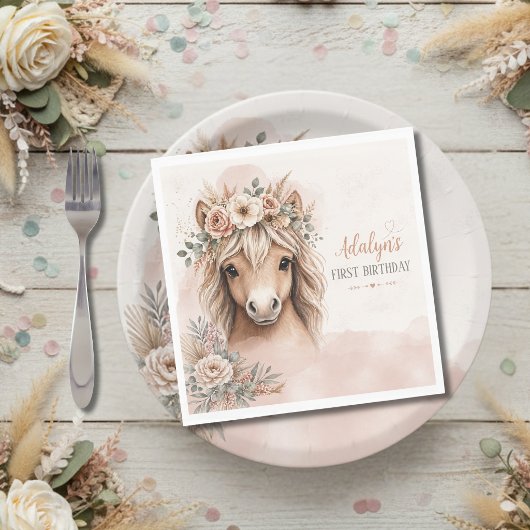 Süßes Mädchen Boho Pferd Erster Geburtstag Serviette
