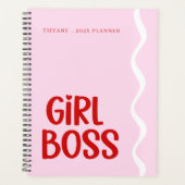 Süßes Mädchen Boss Pink und Rot Monogramm Jahr Planer (Vorderseite)