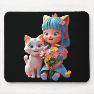 Süßes Mädchen, das Blumen hält, lustiges Unisex-De Mousepad