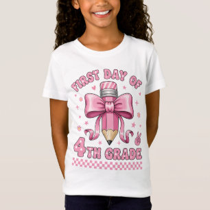 Süßes Mädchen der 4. Klasse Rosa Schleife Coquette T-Shirt