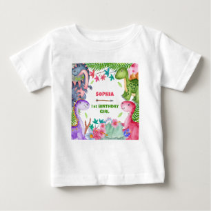 Süßes Mädchen Dinosaurier 1. Geburtstagsfeier Baby T-shirt