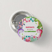 Süßes Mädchen Dinosaurier 1. Geburtstagsfeier Button (Vorne & Hinten)