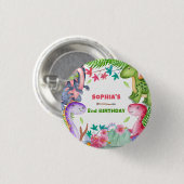 Süßes Mädchen Dinosaurier 2. Geburtstagsfeier Button (Vorne & Hinten)