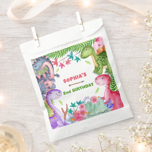 Süßes Mädchen Dinosaurier 2. Geburtstagsfeier Geschenktütchen (Ausgeschnitten)