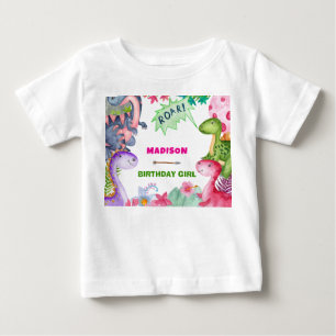 Süßes Mädchen Dinosaurier 4. Geburtstagsfeier Baby T-shirt