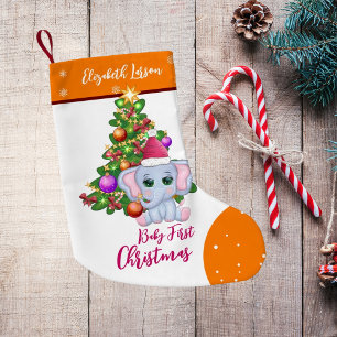 Süßes Mädchen ERSTES WEIHNACHTEN Orangefarbener El Kleiner Weihnachtsstrumpf