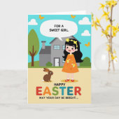 Süßes Mädchen Frohe Ostern Karte (Gelbe Blume)