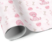 Süßes Mädchen Geburtstag Rosa Dinosaurier Geschenkpapier (Rolleneckpunkt)
