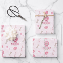 Süßes Mädchen Geburtstag Rosa Dinosaurier Geschenkpapier Set