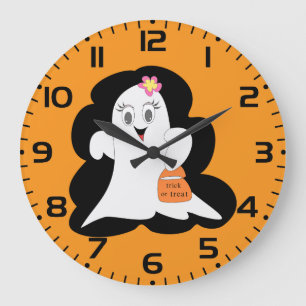 Süßes Mädchen-Geist Halloween-Süßigkeiten oder Sau Große Wanduhr