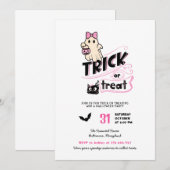 Süßes Mädchen-Geist-Trick oder Treat-Halloween-Kat Einladung (Vorne/Hinten)