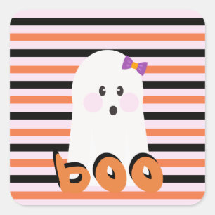 Süßes Mädchen-Gespenst mit rosa Halloween-Bogen Quadratischer Aufkleber