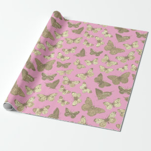 Süßes Mädchen-Golden-Beige-Schmetterlingsmuster Ro Geschenkpapier