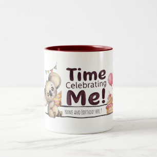 Süßes Mädchen Koala Geburtstags-Tasse mit individu Zweifarbige Tasse