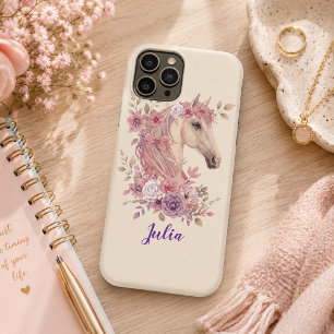 Süßes Mädchen Lila Rosa Pferd Monogramm Schrift Na Case-Mate iPhone Hülle