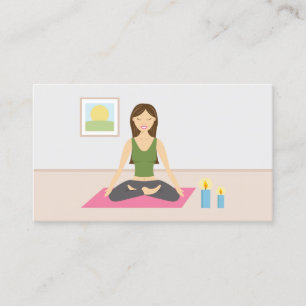 Süßes Mädchen macht Yoga in einem Raum Yoga-Lehrer Visitenkarte