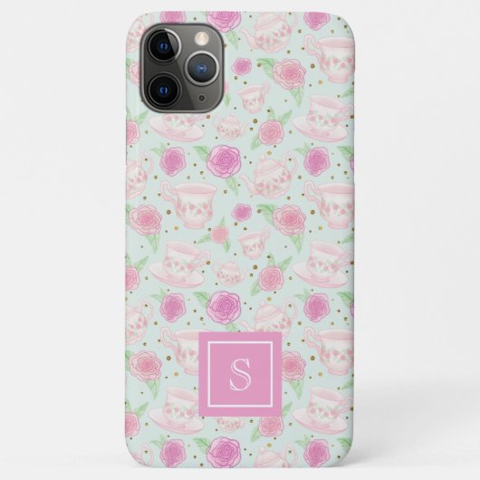 Süßes Mädchen-Mint-Gold-Teeparty-Monogramm Case-Mate iPhone Hülle (Rückseite)