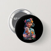 Süßes Mädchen mit Blume Lustiges Unisex-Design für Button (Vorne & Hinten)