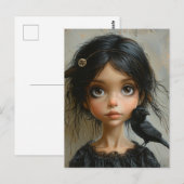 Süßes Mädchen mit einem schwarzen Vogel Postkarte (Vorne/Hinten)