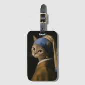 Süßes Mädchen mit einer Perlenohrring-Katzenkunst Gepäckanhänger (Vorderseite Vertikal)
