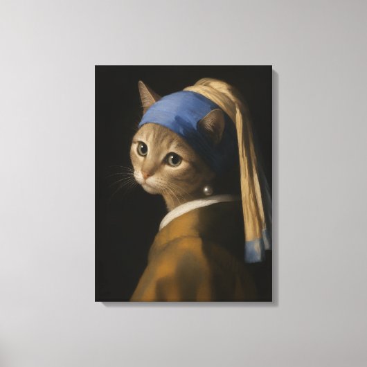 Süßes Mädchen mit einer Perlenohrring-Katzenkunst Leinwanddruck (Vorderseite)