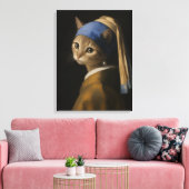 Süßes Mädchen mit einer Perlenohrring-Katzenkunst Leinwanddruck (Insitu (Wohnzimmer))