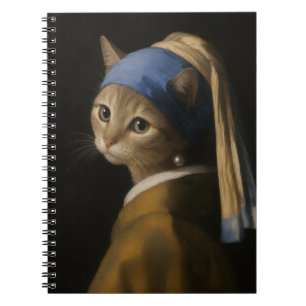 Süßes Mädchen mit einer Perlenohrring-Katzenkunst Notizblock