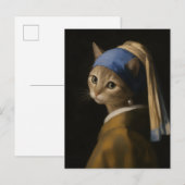 Süßes Mädchen mit einer Perlenohrring-Katzenkunst Postkarte (Vorne/Hinten)