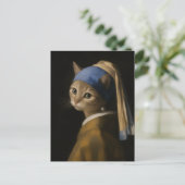 Süßes Mädchen mit einer Perlenohrring-Katzenkunst Postkarte (Stehend Vorderseite)