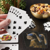 Süßes Mädchen mit einer Perlenohrring-Katzenkunst Spielkarten (In Situ)
