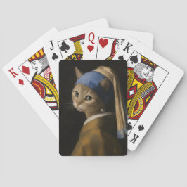 Süßes Mädchen mit einer Perlenohrring-Katzenkunst Spielkarten