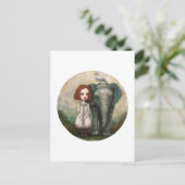 Süßes Mädchen mit Elefant und Vogel Postkarte (Stehend Vorderseite)