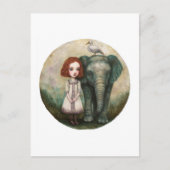 Süßes Mädchen mit Elefant und Vogel Postkarte (Vorderseite)
